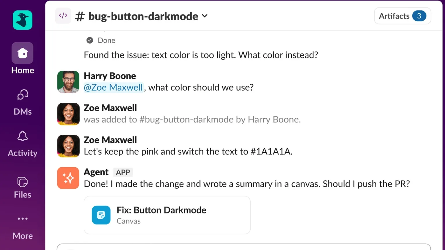 Slack Code kod kanalı arayüzü